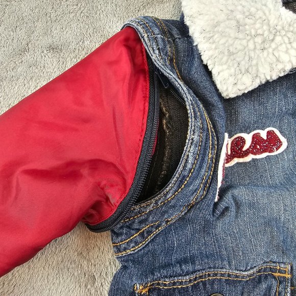Guess Baby Jacket 12M Convertible Denim Embroidered Logo Detachable‎ Sleeves - Picture 4 of 12